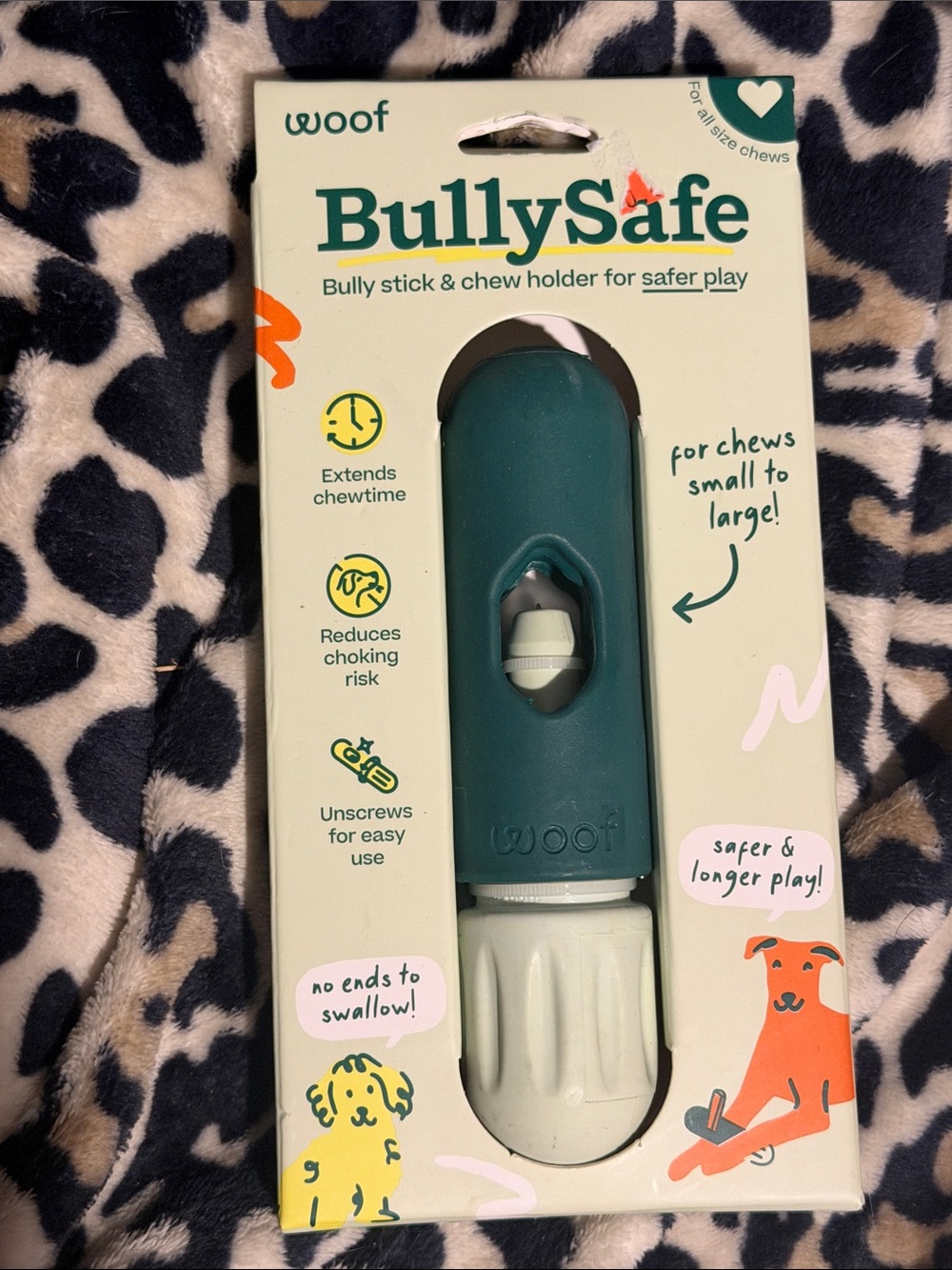 BullySafe Chew Holder – Teal and Cream